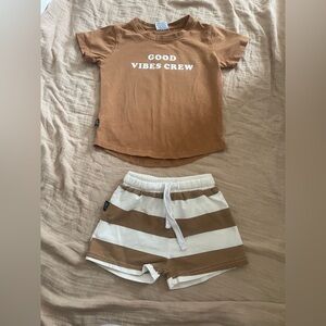 Kids Matching Set - Brown and White Striped Outfit